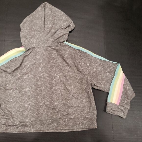 R.Sofia Grey Hoodie Cropped Rainbow Stripes - Picture 7 of 8